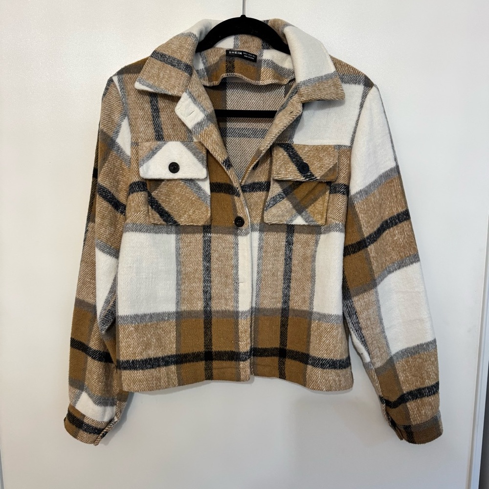 SHEIN Brown and White Plaid Shacket